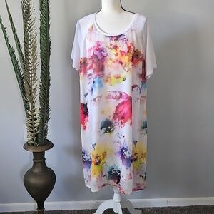 x-two Bold Multi-Colored Floral Print T-Shirt Dress